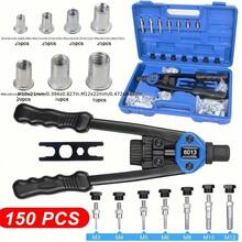 150pcs Rivet Gun Set, Rivnut Tool Kit, Heavy Duty Hand Riveter, M3-M12 7pcs Metric Mandrels, 140pcs Nuts And Rivets, Pop Rivet Gun Set With Storage Case Included - 150pcs - View 12