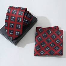 1 Set Of Men's Tie Set, Business Plaid Tie+Handkerchief Set, Fashionable And Versatile, Suitable For Parties, Weddings, Celebrations, All Seasons - A - View 5
