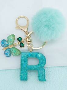 1 móc khóa chữ cái đầu tiếng Anh kèm mặt dây chuyền hình bông tuyết bằng nhựa, phụ kiện trang trí túi xách nữ kèm quả cầu lông, tua rua hình bướm bằng thủy tinh khảm, quà tặng cho mẹ và bạn bè. - Màu xanh Bạc hà - Xem 39