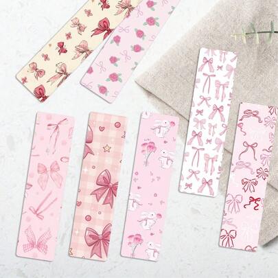24pcs Cute Pink Bow Bookmarks, Durable Paper Reading Accessories & Decorations, Office Supplies, Party Favors, Birthday Gifts, Diaries, Creative Desk Decor, Back To School Gifts