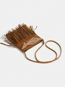 1 chiếc túi đeo chéo kiểu retro giả da lộn tua rua, túi đeo vai tối giản đa năng kiểu Pháp, phù hợp cho đi làm, mua sắm, du lịch giải trí, đa dụng và thiết thực, nhẹ và đơn giản để sử dụng hàng ngày, phù hợp với phụ nữ trẻ sành điệu, người đi làm và sinh viên. - màu nâu - Xem 4