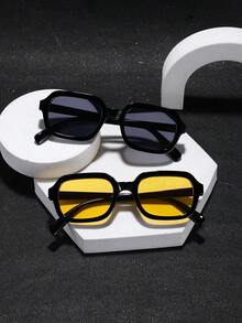 2副男士经典休闲时尚眼镜，方形聚碳酸酯镜框，轻便，适合日常驾驶，带眼镜盒 - 彩色 - 查看 2