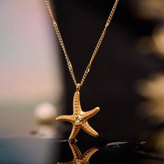 1pc Summer Bohemian Style Ocean Beach Resort Starfish Pendant Stainless Steel Necklace For Women. Suitable As Holiday Gift And For Girls Beach Vacation Daily Wear