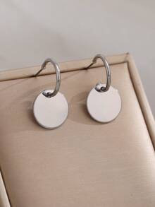 1 Pair Women's Fashionable Versatile Minimalist Metal Disc Earrings (No Gift Box) - Silver - View 6