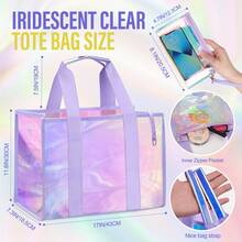 Large Beach Tote Bag For Women 26L Waterproof Sandproof Beach Bag With Zipper Pouch, Jacquard Strap Iridescent Clear Tote Bag For Vacation, Holiday, Beach, Swimming, Pool, Cruise, Boat Bag, Perfect For Beach Vacation, Shopping, And Vacation Essentials - Mauve Purple - View 1