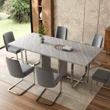 Dining Table, L180*W80*H75cm, Modern Dining Table, Sturdy Dining Table, Metal Legs, Larger Dining Table, Rectangular Dining Table, Dining Table For 6 People, Modern Simple Dining Table, Grey + Silver - Grey - View 4