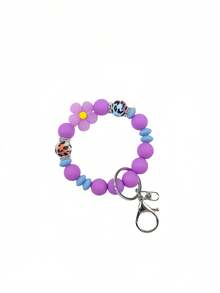 1pc Colorful Flower Beaded Bracelet Keychain, Candy Color Wristlet Keyring For Women, Car Key Chain, Gift For Friends, Family, Mother's Day