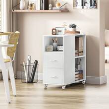 Mobile File Cabinet, Office Filing Cabinet With Open Shelves And Drawers, Under Desk File Cabinet - White - View 3