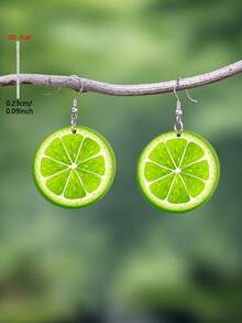 一对2D扁平卡通柠檬水果亚克力吊坠耳环，优雅简约风格女士耳环，适合日常和节日佩戴 - 綠色 - 查看 3