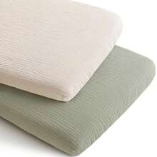 2 Packs Muslin Bassinet Sheets, Soft Bedside Sleeper Bassinet Sheets, Compatible With Baby Delight, Dream On Me, AMKE And Other Rectangle Mattress, Bedside Sleeper Bassinet Fitted Sheets For Boys And Girls