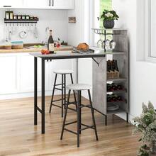 GOFLAME 3PCS Bar Table & 2 Stool Industrial Kitchen Dining Set W/ Wine Rack Glass Holder - Grey - View 8