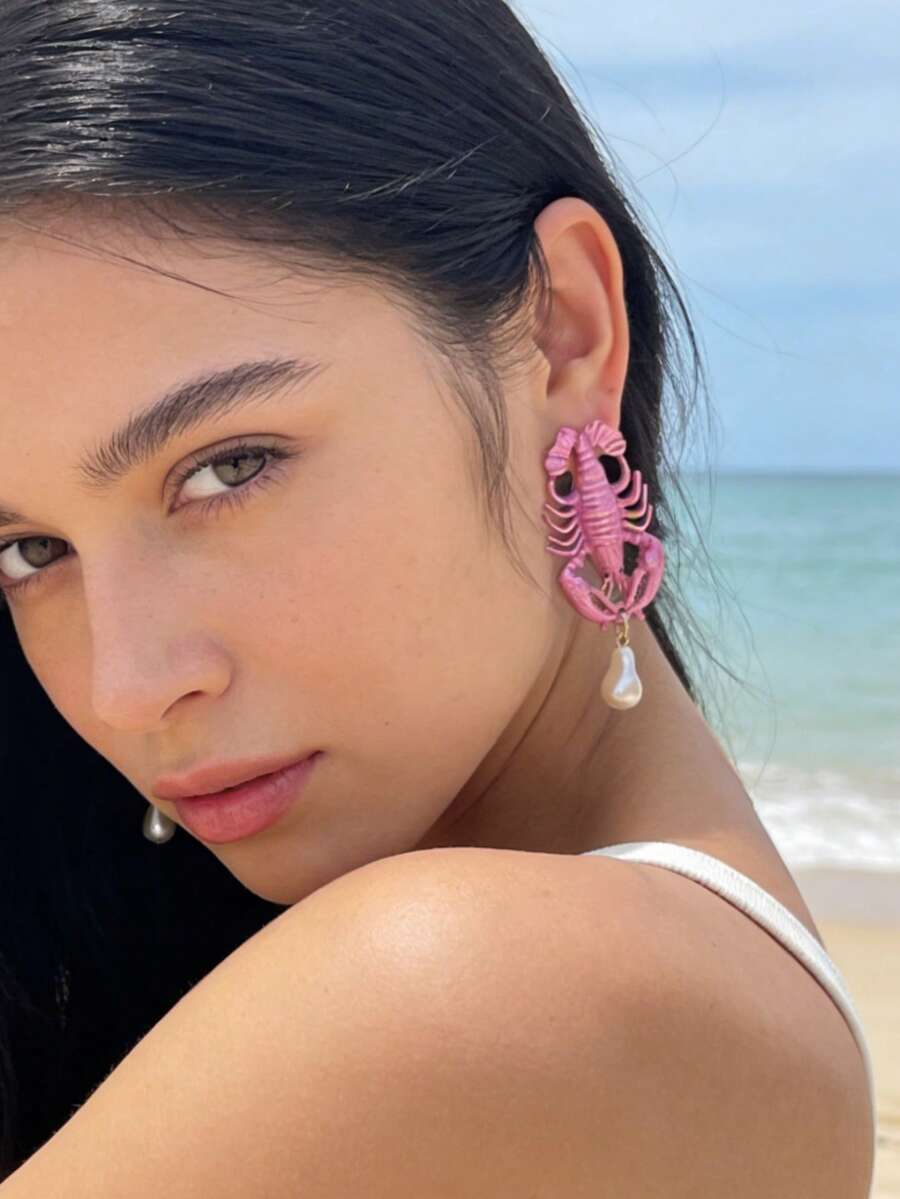 ZA 女士彩色龙虾耳环 - 水果吊坠长款耳环 | 情人节礼物 春假吸睛配饰