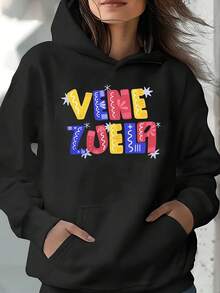 Unisex Printed Hoodie With Colorful Vene Zuepa Text Design Suitable For Daily Wear Perfect Gift For Friends Ideal For Casual Outings And Everyday Activities - Black - View 1