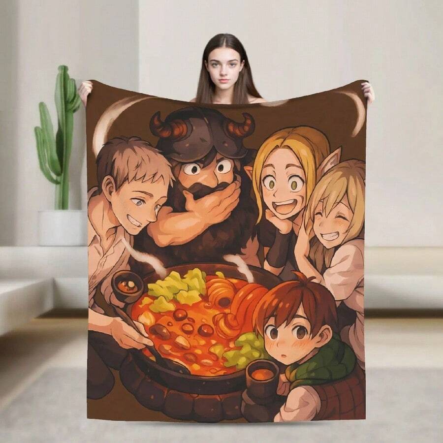 Dungeon Meshi Anime Marcille Laios Flannel Blanket Winter Soft Throw Blanket S  Home Decor Funny Bedspread Sofa Bed Cover(2).Jpg - 白色 - 查看 1