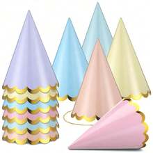 1pc Colorful Party Hats, Birthday Party Cone Hats, Cute Cake Cone Shaped Birthday Paper Hats, Cute Crowns, Adult Party Hat Assortment, Bridal Wedding Bachelorette Party Decorative Hats, Colored Hats With Golden Decor, Birthday Party Hats - 彩色 - 查看 1