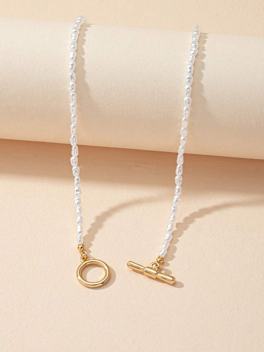 1 chiếc vòng cổ ngọc trai giả đơn giản dành cho nữ, thích hợp để đeo hàng ngày. - trắng - Xem 1