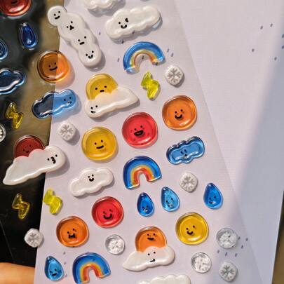 Weather Stickers - Sun, Cloud, Raindrop Decorative Stickers For Scrapbooking, Planner, Jelly PVC