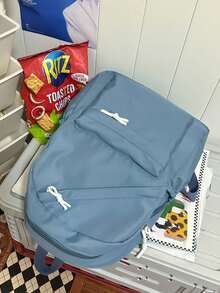 1 Mochila escolar de gran capacidad de nailon para estudiantes, mochila de unicolor simple para estudiantes universitarios, mochila de nailon para damas, mochila de viaje para niñas, bolso de hombro - Azul - Ver 10