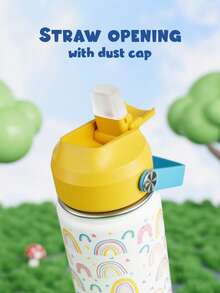 Bình nước giữ nhiệt chân không bằng thép không gỉ 355ml với nắp đậy chống rò rỉ và ống hút silicon mềm, thích hợp cho học sinh và du lịch ngoài trời. - trắng - Xem 6