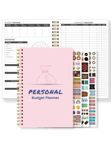 1本月度预算计划笔记本，112页，简约易用的ADHD预算计划本，包含储蓄和债务追踪、支出图表视图和透明口袋，方便储蓄，办公学习用品，男女皆宜，可作为礼物赠送。 - 粉色 - 查看 12