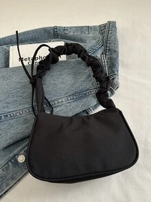1 pieza Bolso de mano con pliegues en forma de nube de unicolor y moda, bolso de hombro y de debajo del brazo - Negro - Ver 8