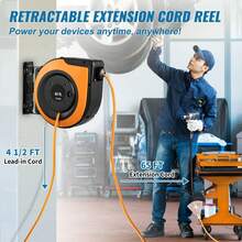 30ft To 65ft Retractable Extension Cord Reel Heavy Duty SJTOW Power Cord With Lighted Triple Tap Outlet Circuit Breaker Up To 15 Amp 180° Swivel Bracket, Suitable For Ceiling Or Wall Mount In Garages And Shops, ETL And UL Listed - 65ft 12AWG/3C - View 3