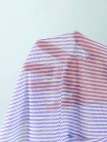 3件套条纹休闲优雅可爱系带露背海洋蓝沙滩度假夏季航海星 - 藍白色 - 查看 7