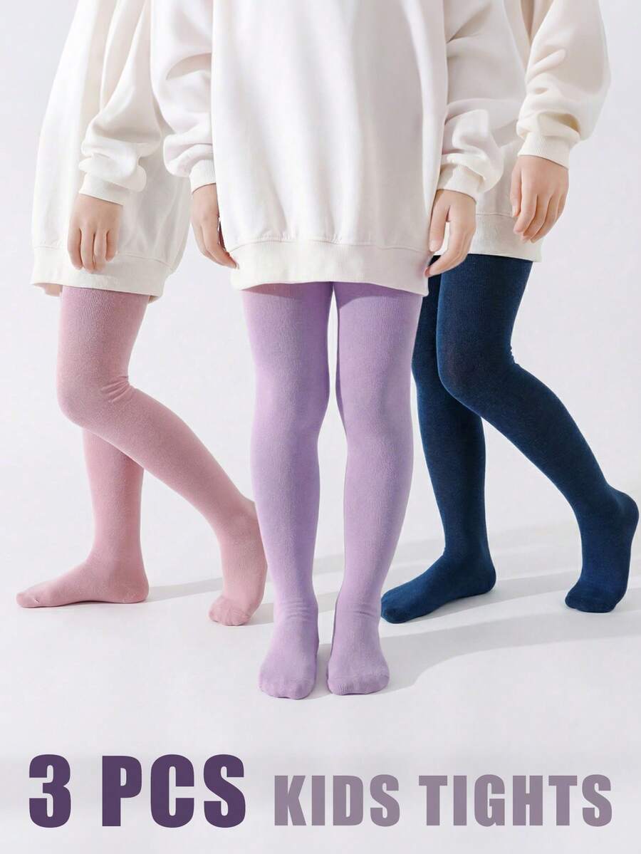 3 PCS Simple Plain Mid-Weight Baby Toddler Leggings Socks – Children Girl Kid Tights For Year-Round Casual & Dressy Outfits - Multicolor - View 1