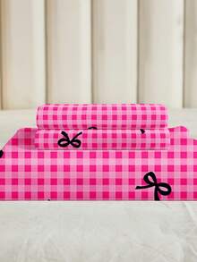 2件/3件套玫瑰红格子蝴蝶结数码印花被套组(1个被套+2个枕套),柔软亲肤聚酯纤维,适用于卧室、主卧、客房,四季皆宜。 - 彩色 - 查看 11