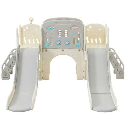 8-i-1 lekplatsset för barn, fristående set med havsdjurstema, rutschkana, välvd tunnel, basketkorg och teleskop, dubbla rutschkanor för småbarn, klätterställning för barn