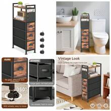 3 Drawer Narrow Dresser Side End Table Small Spaces, Slim Nightstand Bedside Sofa Table With Wheels, Space Saving Skinny Thin Couch Desk With Storage Bag For Bedroom Living Room Bathroom,Black - Rustic Brown - 查看 2