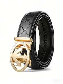 1 Piece Of 2026 New Arrival Men's Light Luxury Arrow-Shaped Automatic Buckle Belt, A Fashionable And High-End Business Belt With Letter-Embossed Strap, 47 Inches Long. Perfect For Matching With Jeans, It Is Suitable For Daily Outings And Office Business Wear, And Also Serves As An Ideal Gift For Family Members And Boyfriends On Anniversaries Or Festivals. - Multicolor - View 5