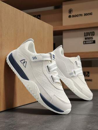 2026 New Men's Casual Sports Shoes, Thick Sole Elevator, Non-Slip, Wear-Resistant, Low-Top, Round Toe, Hook And Loop Design, Comfortable, Solid Color Letter, Youth Outdoor, Comfortable Stitching, Soft Bottom, Soft Surface, Lightweight, Comfortable, Daily Commute Casual Men's Shoes