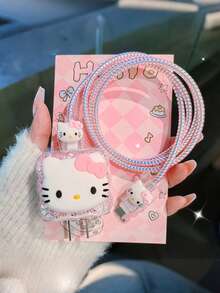 SANRIO Hello Kitty DIY Cable Protector, Data Cable Organizer, Marker To Prevent Mistaken Grab - High Quality, Compatible With IPhone 17 16 15 14 13 12 11, 20W Charger Adapter - Multicolor - View 3