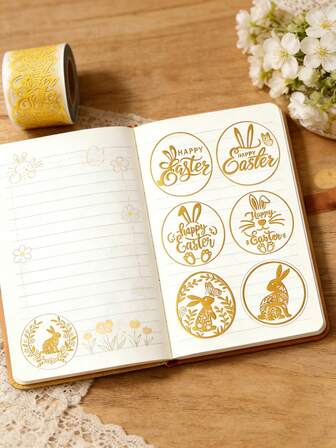 500 piezas Pegatinas doradas para Pascua, Pegatinas doradas transparentes para fiesta de conejito de Pascua, Pegatinas de sellado de etiqueta de huevo de Pascua, Pegatinas brillantes doradas de huevo de Pascua