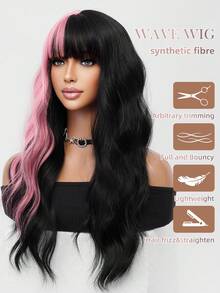 XOUJE Tóc giả dài 26 inch màu đen, gợn sóng, điểm xuyết màu hồng, làm từ sợi tổng hợp chịu nhiệt, có mái. Thiết kế nhẹ, mềm mại và bồng bềnh. Phù hợp cho nữ giới. Thời trang cho mặc hàng ngày, các buổi họp mặt ngày lễ, hẹn hò, tiệc tùng sang trọng, Halloween, Giáng sinh, Cosplay, phong cách Lolita. - Màu hồng nổi bật - Xem 8