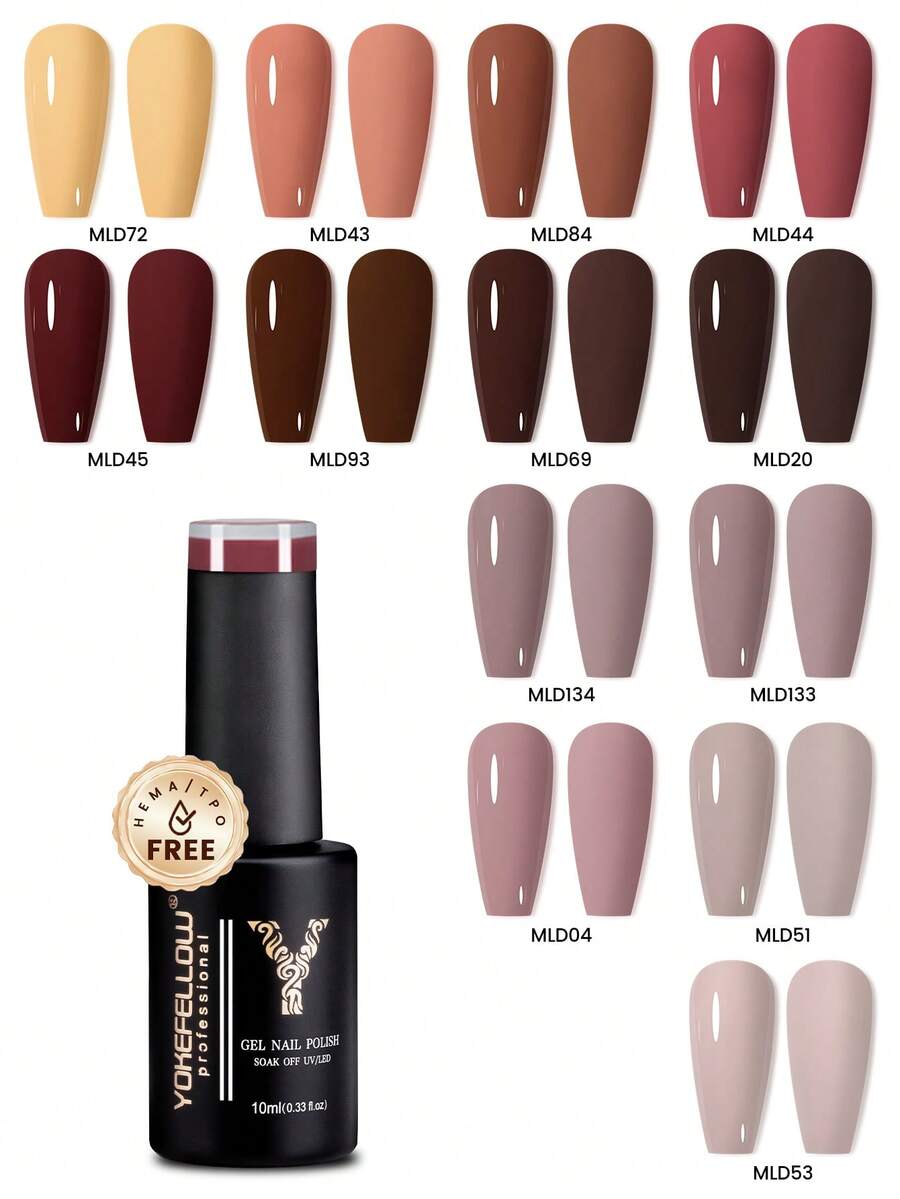 YOKEFELLOW 凝胶指甲油，10毫升，粉色、棕色、珊瑚色、橙色、焦糖色，卡纳莱色系，可卸除，UV/LED灯，适用于美甲沙龙和DIY美甲。 - 彩色 - 查看 1