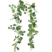 70.87英寸人造桉树藤蔓花环，奢华春季装饰，适用于婚礼场地装饰、订婚派对背景、室内景观、客厅墙面、入口展示 - 彩色 - 查看 9