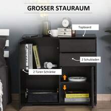 HOMCOM Black Sideboard With 2 Drawers And 2 Doors, Anti-Tip System, Ideal For The Living Room Or Bedroom (117 X 36 X 74 Cm). - Black - View 4