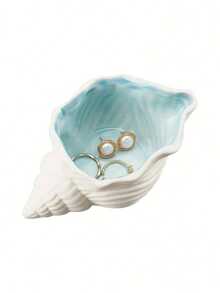 1件装饰陶瓷首饰托盘，贝壳、海星造型饰品碟，陶瓷戒指耳环架，海洋主题装饰碟，可放置戒指、耳环、项链、手镯、手表、钥匙等，适用于浴室、卧室、办公室等场所，家居装饰 - 粉色 - 查看 5