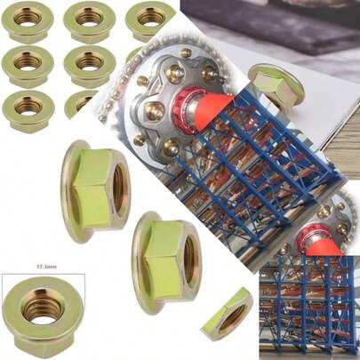 100pcs M8 X 1.25 Thread Metric 8 Grade H.T Yellow Zinc Plated Flange Nuts DIN6923, Non-Serrated Flange Hex Flanged Locknuts For Bolts Screws