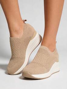 SCARPA DONNA IN PELLE SINTETICA E TOMAIA A CALZA CON SUOLA ALTA 6.5CM - Beige - View 3