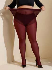 大码女士设计师打底裤、紧身裤和过膝袜 - 时尚前卫的连裤袜，专属曲线修身系列 - 酒紅色 - 查看 12