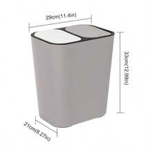 Double Recycling Waste Bin 12L Recycling Garbage Container Rectangle Plastic Push Button Dual Compartment Recycling Garbage For Kitchen Office Home Living Room - Grey - View 10