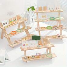 1pc Multi-Tier Wooden Trapezoid Jewelry Display Stand, Creative Jewelry Organizer, Wooden Desktop Rack, Trapezoid Display Shelf, Perfume Holder, Cup Rack, Multi-Size Jewelry Trapezoid Storage Rack, Toy Display Stand, Plant Display Stand, Home/Office/Dorm Storage, New Year/Valentine's Day Gift