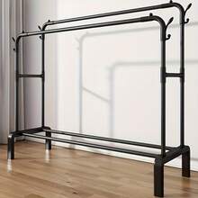 Senmeo 1PC Metal Double-Rod Garment Rack, Floor-Standing Closet Organizer With Plastic Connectors, Sturdy Easy-Assemble Clothes Hanger, Mall/Home Storage - Black - View 12