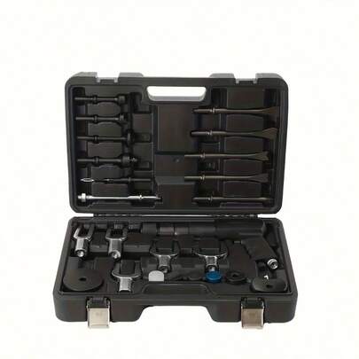 24pcs Multi-Functional Air Hammer Kit | Heavy Duty Vibration Impact Pneumatic Hammer Chisel Set With Steel Material, Uncharged Power, DOMINTY Brand | Includes Carrying Case For Motor Vehicles And Workshop, Without Battery