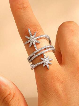 1pc Fashionable, Exquisite, Elegant, Luxury Octagonal Open Ring