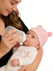 1 buah Topi Bayi Motif 26 Huruf Alfabet, Lembut & Hangat, Cocok untuk Bayi Baru Lahir, Hadiah Luar Biasa untuk Ibu Baru - Berwarna merah muda - View 2