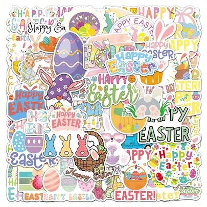 50pcs Easter Stickers, Adorable Animal Shapes With Colorful Easter Egg Patterns, Suitable For Scrapbooking, Notebooks, Water Bottles, Phones, Guitars, Skateboards, Luggage And More